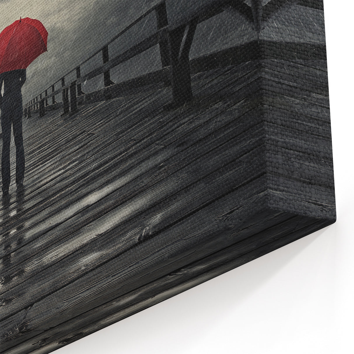 Rainy Bridge with Red Umbrella - Earthy Phenomena Wall Art Print