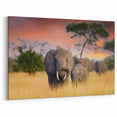 Elephants at Sunset - Majestic African Wildlife in Serengeti Canvas Print