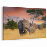 Elephants at Sunset - Majestic African Wildlife in Serengeti Canvas Print