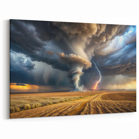 Tornado with Lightning in Rural Landscape - Earthy Phenomena Wall Art