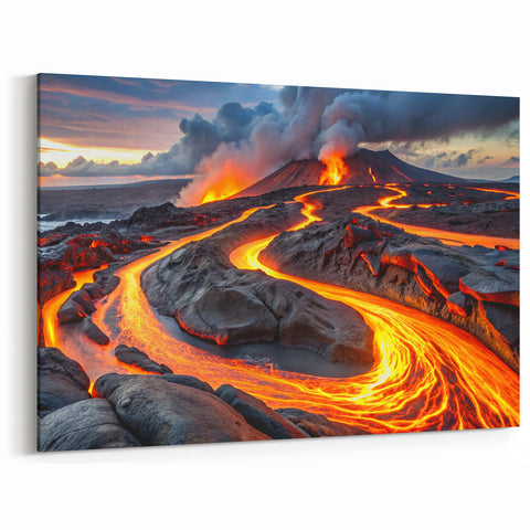 Volcanic Eruption with Lava Flow - Earthy Phenomena Wall Art Print