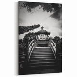 Black and White Hong Kong Pagoda Art - Serene Traditional Bridge Scene