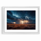 Lightning Storm Over Desert Landscape - Earth Phenomena Wall Art Print