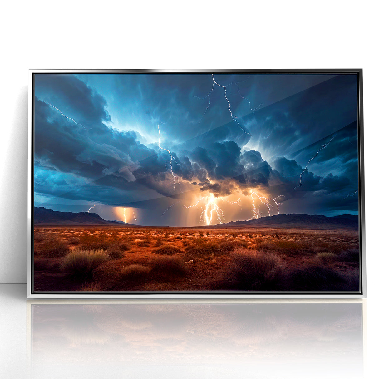Lightning Storm Over Desert Landscape - Earth Phenomena Wall Art Print