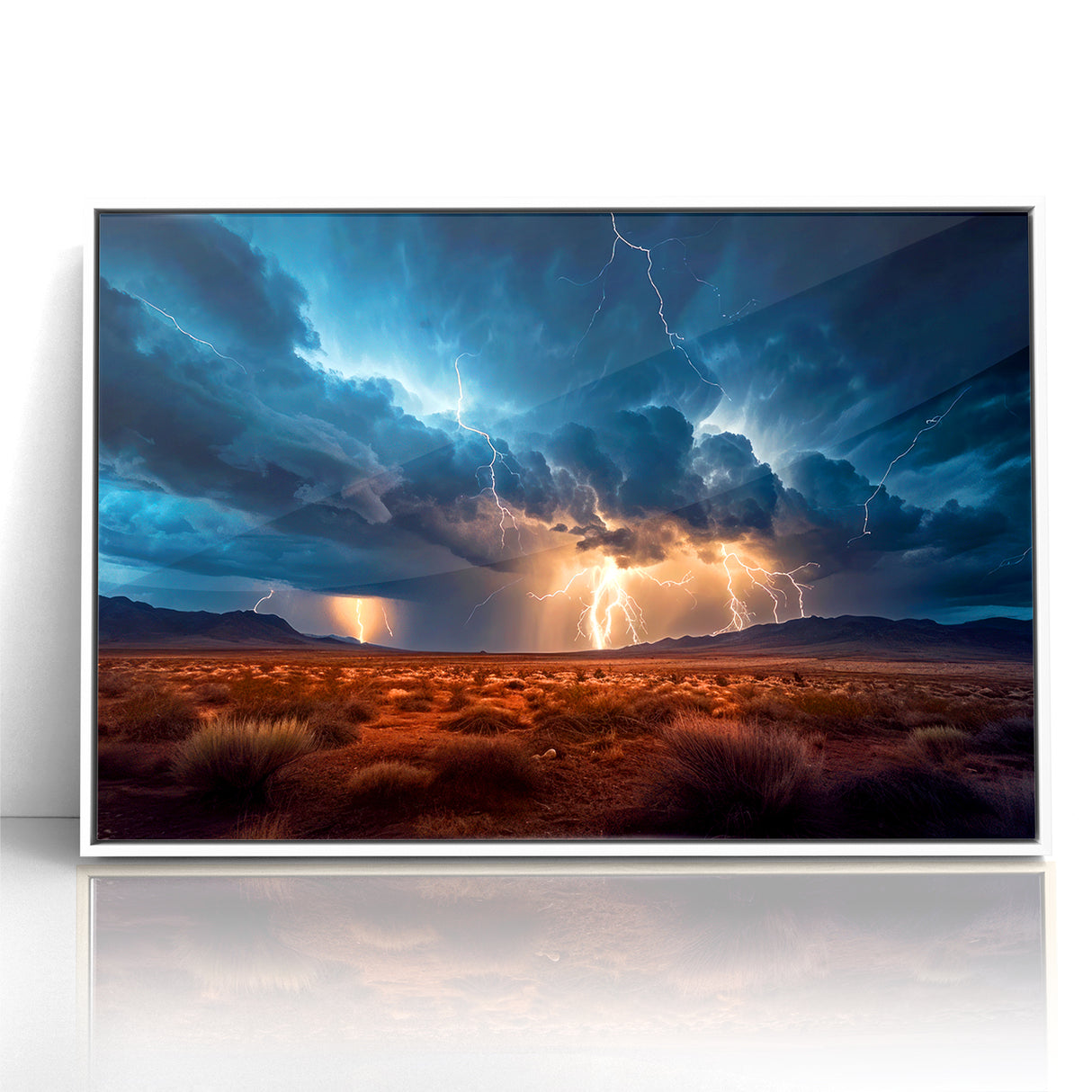 Lightning Storm Over Desert Landscape - Earth Phenomena Wall Art Print