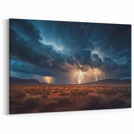 Lightning Storm Over Desert Landscape - Earth Phenomena Wall Art Print