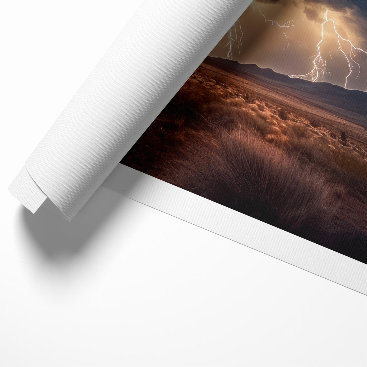Lightning Storm Over Desert Landscape - Earth Phenomena Wall Art Print