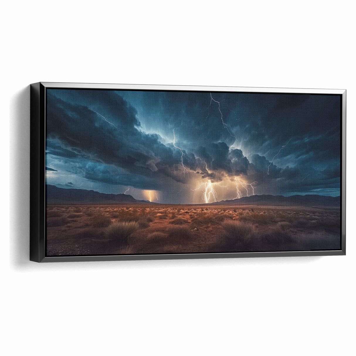 Lightning Storm Over Desert Landscape - Earth Phenomena Wall Art Print