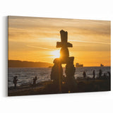 Sunset Over Inukshuk Art – Iconic Vancouver Landmark Silhouette