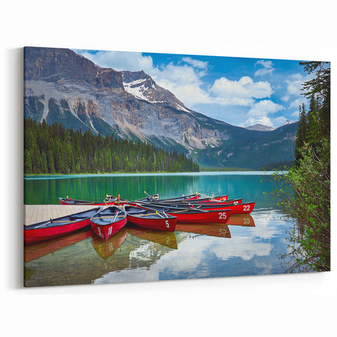 Serene Lake with Canoes Art – British Columbia’s Scenic Wilderness