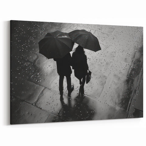 Couple Walking in Rain with Umbrellas - Earthy Phenomena Wall Art Print