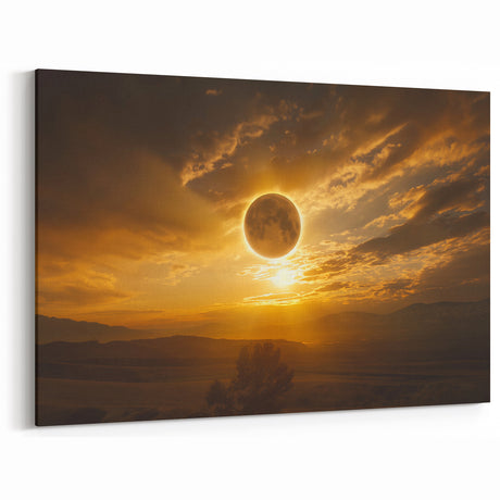 Golden Solar Eclipse Wall Art – Majestic Eclipse Canvas for Home Decor