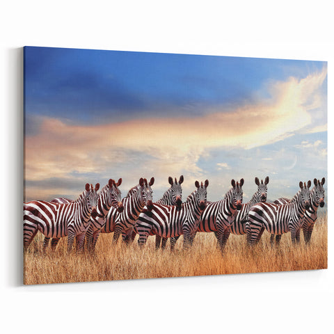 Zebra Herd Wall Art - Serengeti Wildlife Print for Modern Home Decor