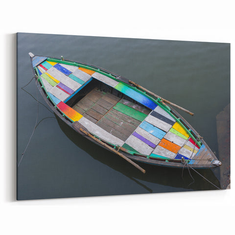 Colorful Boat on Water – Vibrant Indian Landscape Wall Art Canvas Print