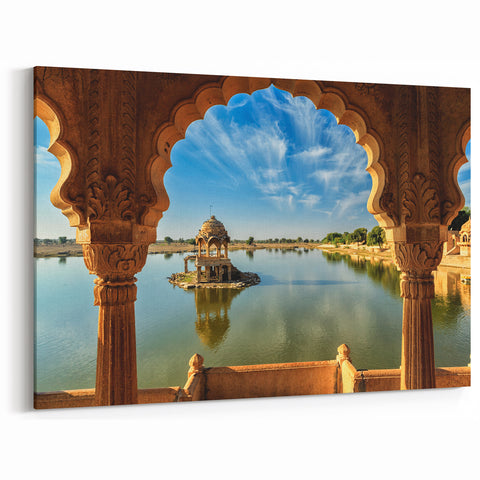 Peaceful Indian Lake Pavilion – Scenic India Wall Art Canvas Print