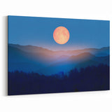 Golden Full Moon Over Misty Mountains – Elegant Celestial Wall Art