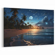 Moonlit Tropical Beach Canvas – Celestial and Coastal Wall Art Decor