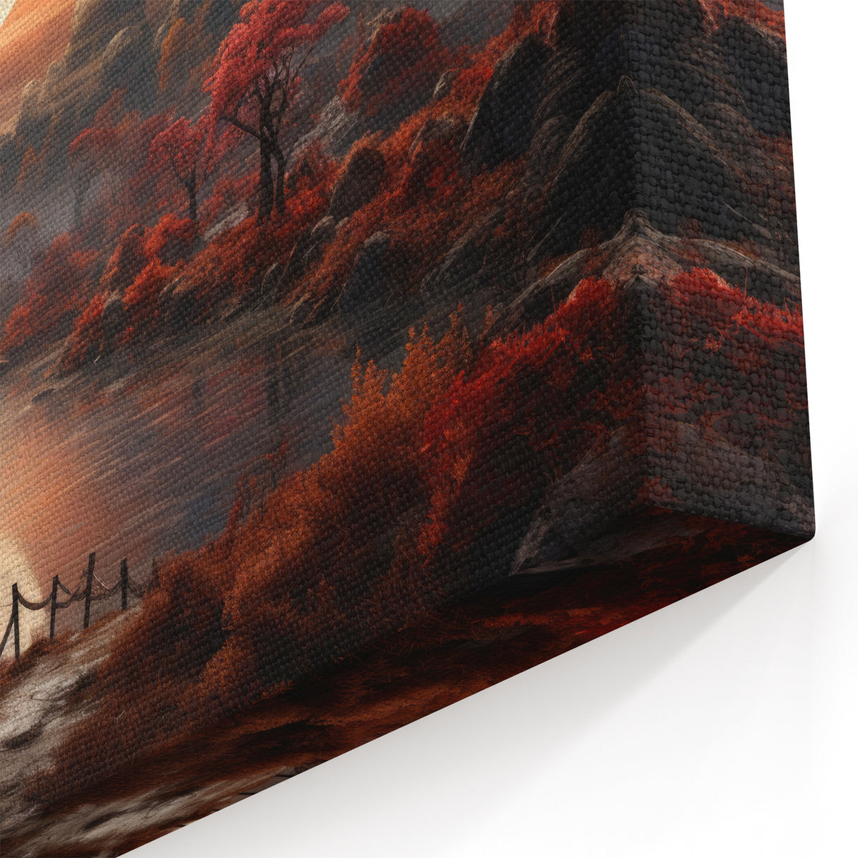 Moonlit Autumn Landscape with Pagoda – Enchanting Celestial Wall Art