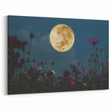 Golden Moon Over Flower Field – Serene Celestial Wall Art for Home