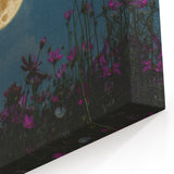 Golden Moon Over Flower Field – Serene Celestial Wall Art for Home