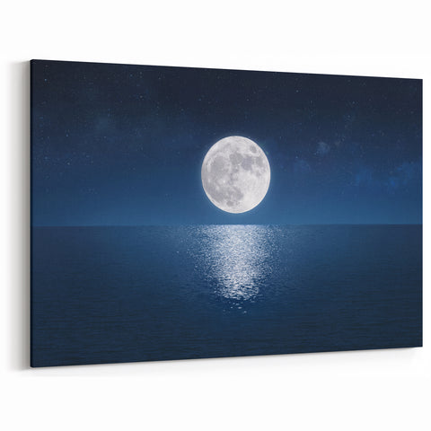 Moon Over Calm Ocean – Peaceful Celestial Wall Art for Home Decor