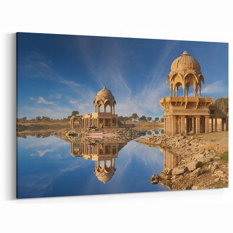 India Wall Art - Scenic Jaisalmer Lake Prints Framed Indian Landscape Decor