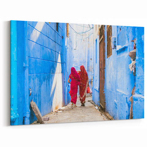 Indian Landscape Canvas - Vibrant Blue City Streets of Jodhpur Wall Art