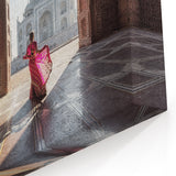 Acrylic India Art - Elegant Taj Mahal Reflection with Traditional Attire