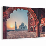 Framed India Artwork - Majestic Taj Mahal at Sunrise with Intricate Archway