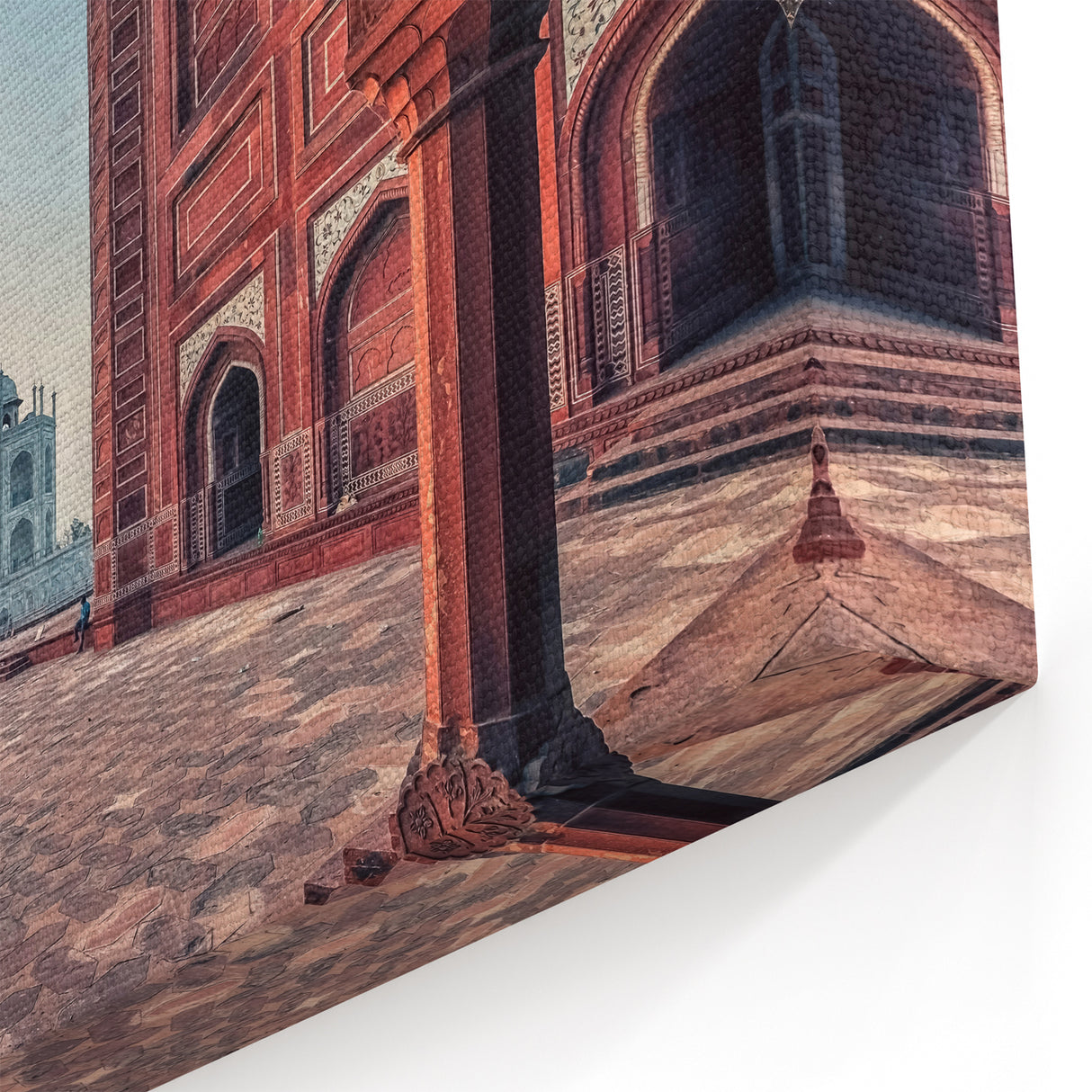 Framed India Artwork - Majestic Taj Mahal at Sunrise with Intricate Archway