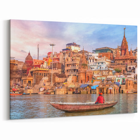 Indian Scenery Wall Decor - Vibrant Varanasi Ghats and River Scene Art Print