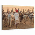 Indian Scenery Wall Decor - Traditional Herding Scene with Cattle and Dust
