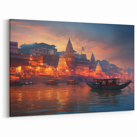 Golden Sunset at Varanasi - Framed Indian Scenery Wall Art