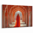 Red Saree in Jaipur Archways - Traditional Indian Architecture Art