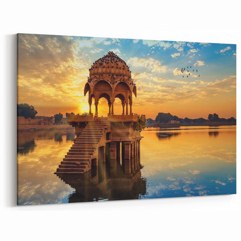 Sunrise Over Gadi Sagar Lake - Tranquil Indian Scenery Wall Art