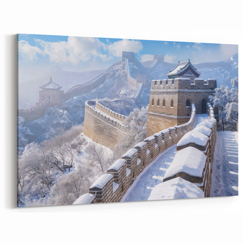 Snow-Covered Great Wall Canvas Art – Beautiful Chinese Winter Decor