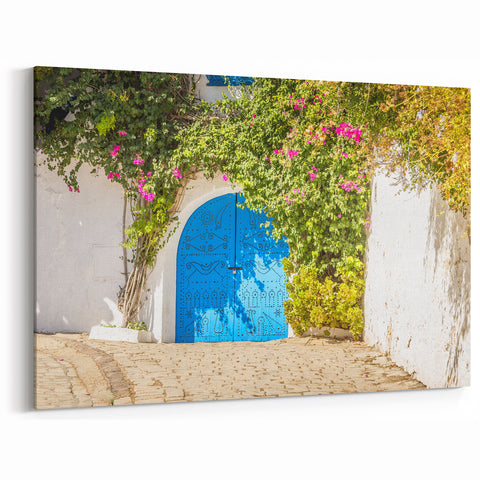 Tunisian Blue Door and Bougainvillea - Tunisia Wall Art North African Prints