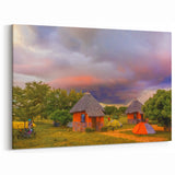 Zambia Canvas Prints - Traditional Village Sunset Scene African Scenery Art