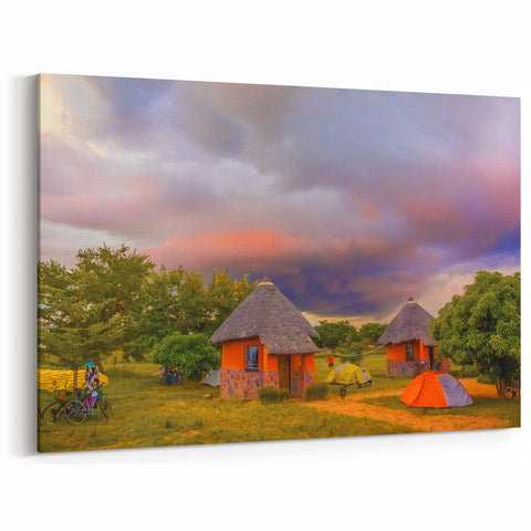 Zambia Canvas Prints - Traditional Village Sunset Scene African Scenery Art