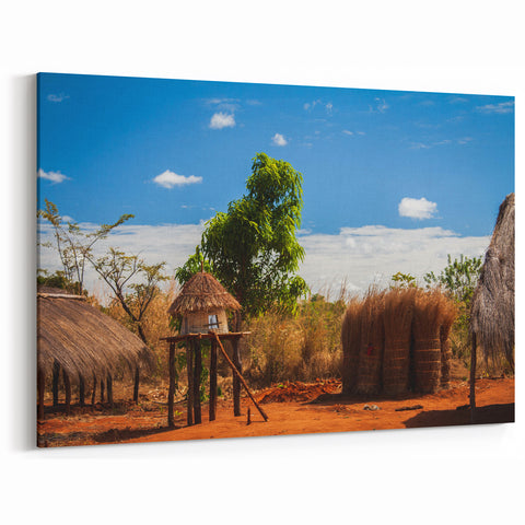 Framed Zambia Art - Traditional African Village Life Canvas Print