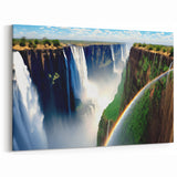 Zambia Landscape Art - Majestic Waterfalls and Rainbow Canvas Print