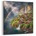 Zambia Wall Art - Mountain Village with Waterfalls and Rainbows Print