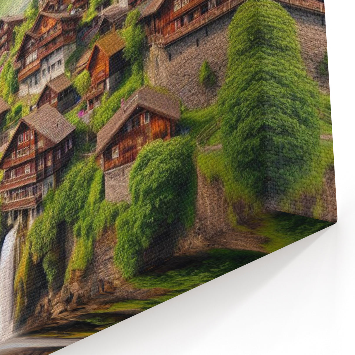 Zambia Wall Art - Mountain Village with Waterfalls and Rainbows Print
