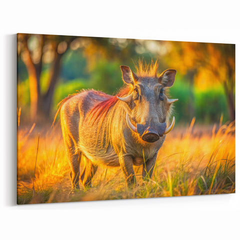 Zambia Wildlife Art - Vibrant Warthog in Sunset Glow Canvas Print