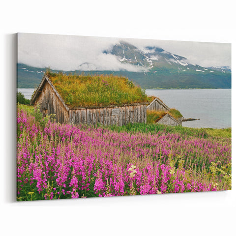 Fireweed Canvas Art - Majestic Fireweed Field and Mountain Landscape Print
