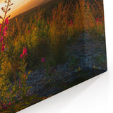 Fireweed Sunset Art - Fireweed Flower Field with Glowing Sunset Canvas