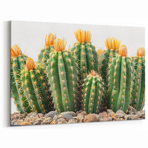 Golden Blooming Cactus Art - Vibrant Southwestern Succulent Wall Decor