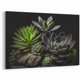 Dark Succulent Garden Wall Art - Elegant Green and Black Botanical Decor