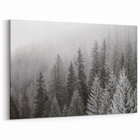 Winter Forest Trees Wall Art - Frosty Woodland Canvas - Nature Landscape
