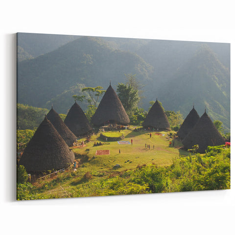 Indonesian Culture Art - Traditional Village in Scenic Landscape Wall Art